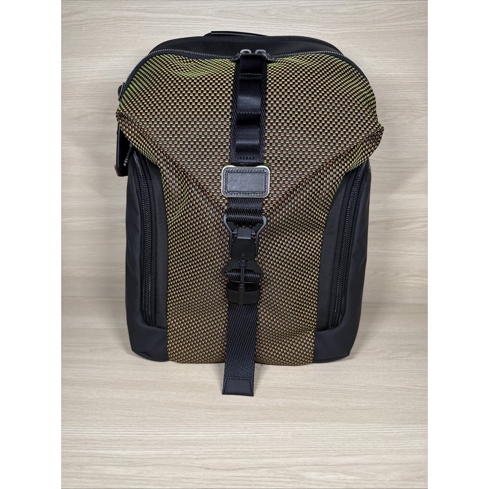 Tumi Barksdale Backpack Orange‎ Green Geometric Laptop Bag Large Carryon Snap
